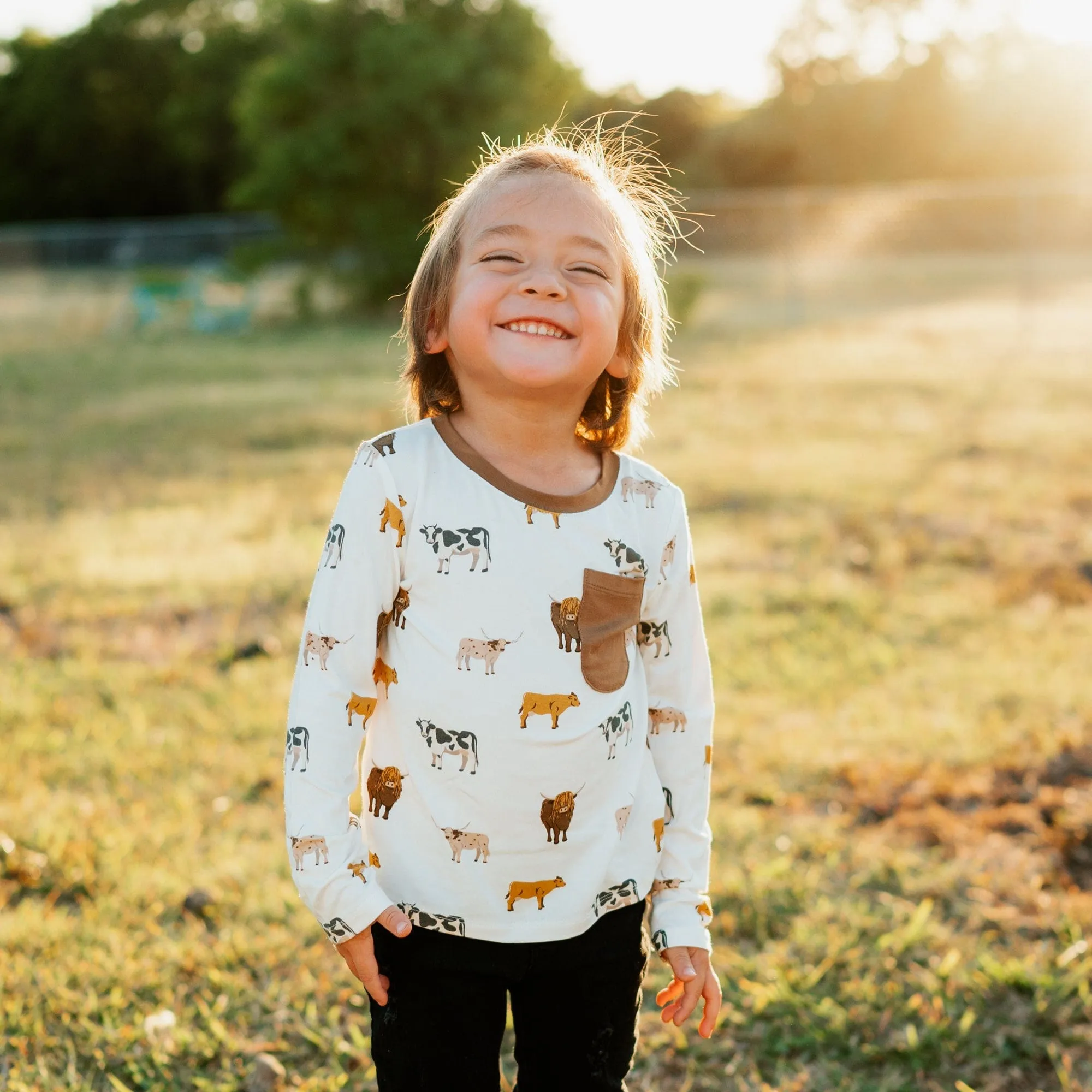 Long Sleeve Toddler Crew Neck Tee in Moo