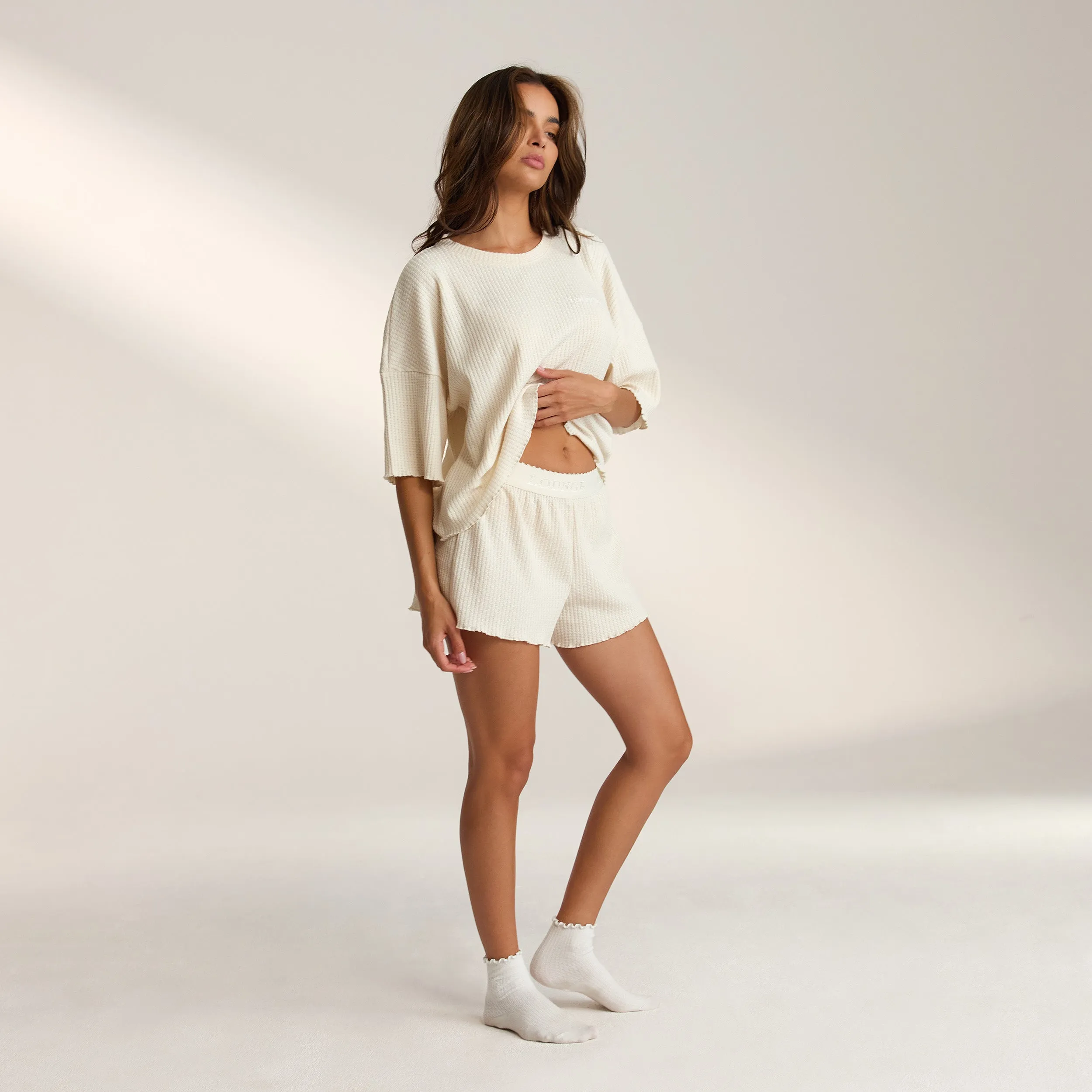 Soft Waffle Pyjama Shorts - Cream