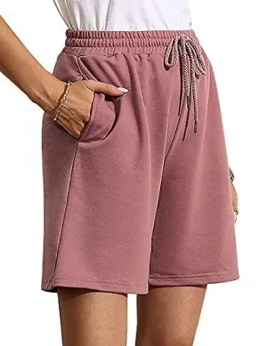 Women's Soft Knit Bermuda Shorts, Elastic Waist Lounge, Sleep, Workout Pants Bottoms  (14 colors)